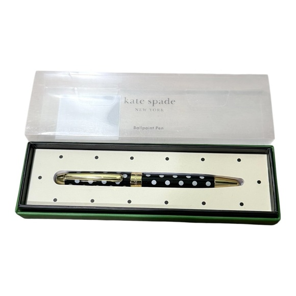 kate spade Other - 🐰 Kate Spade Black and Gold Polka Dot Pen